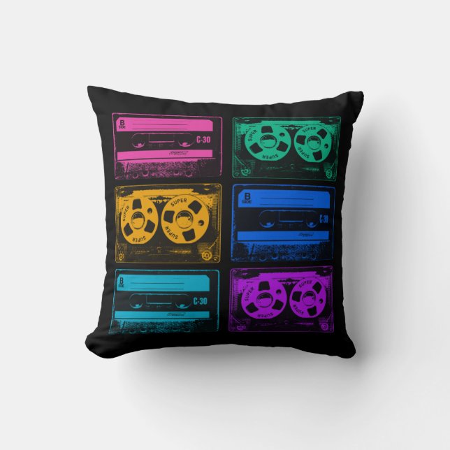 Retro Colourful Cassette Tapes Cushion (Front)