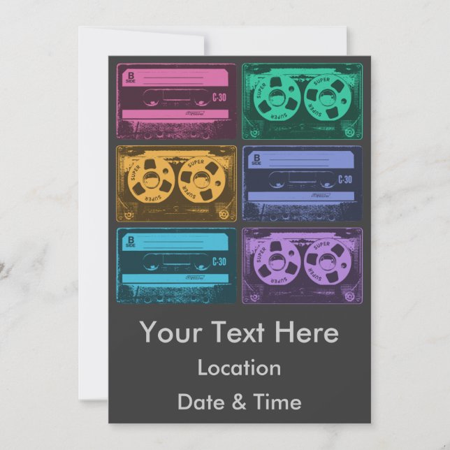 Retro Colourful Cassette Tapes Invitation (Front)