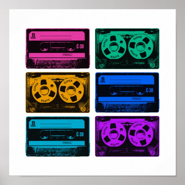 Retro Colourful Cassette Tapes Poster (Front)
