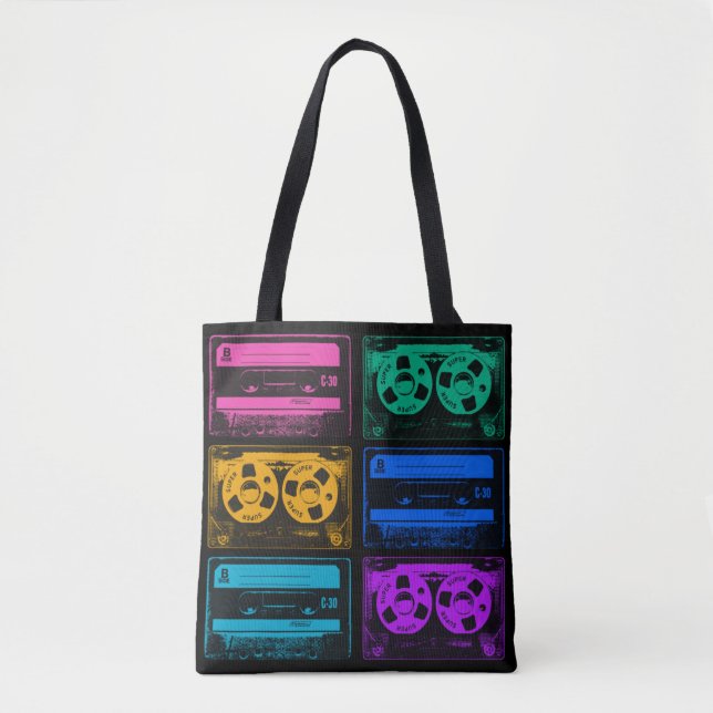 Retro Colourful Cassette Tapes Tote Bag (Front)