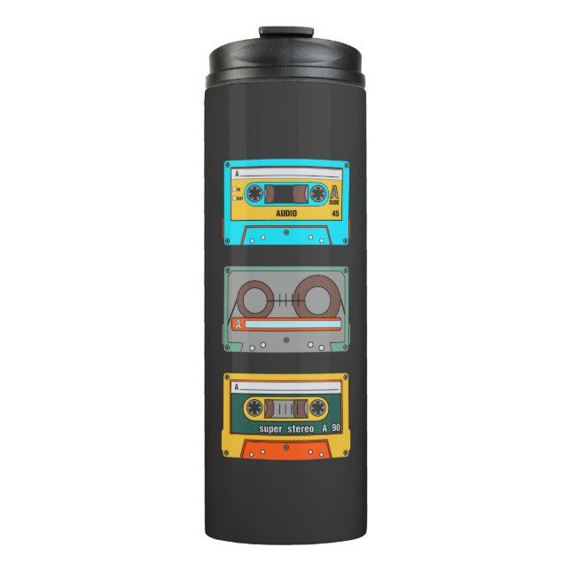 Retro Colourful Cassettes 80's Nostalgia Thermal Tumbler (Front)