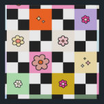 Retro Colourful Chequered Daisies Flower Check Faux Canvas Print<br><div class="desc">Chequered Daisies - Retro Colourful Flower Check Pattern - Chequerboard.</div>