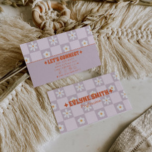 Retro Colourful Chequered Groovy Floral Boho Trend Business Card