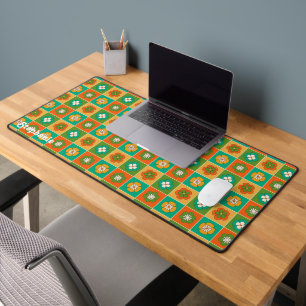 Retro Colourful Chequered Groovy Flower Script Nam Desk Mat