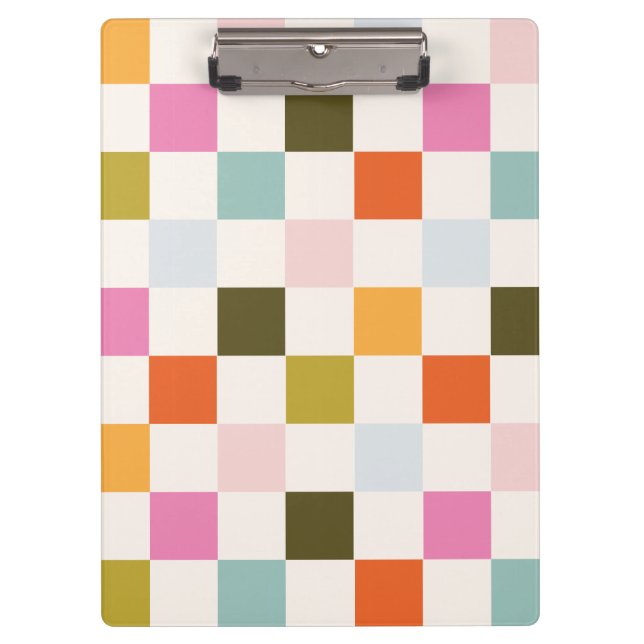 Retro Colourful Chequered Pattern Clipboard (Front)