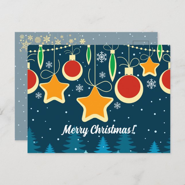 Retro Colourful Christmas Ornaments Design Postcar Postcard (Front/Back)