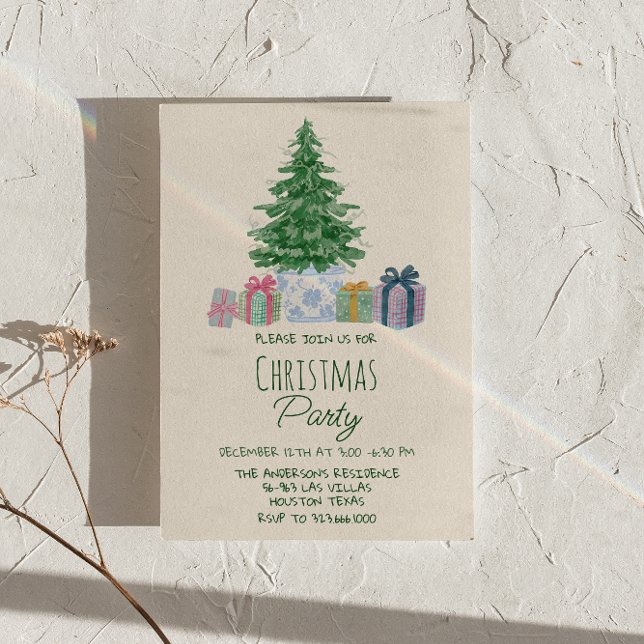 Retro Colourful Christmas Presents Tree Party Invitation (Creator Uploaded)
