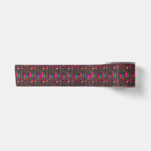 Retro Colourful Christmas Reindeer Trees Satin Ribbon