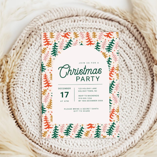 Retro Colourful Christmas Tree Party Invitation (Retro Christmas Tree Christmas party invitation)