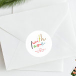 retro colourful Christmas with love return address Classic Round Sticker<br><div class="desc">***this design is part of a christmas holiday collection*** _______________________ this design template is fully editable and customisable by you the customer - click personalise further button if you with to move, add, delete or make major changes to the design _______________________ *if you have any DESIGN questions or need more...</div>