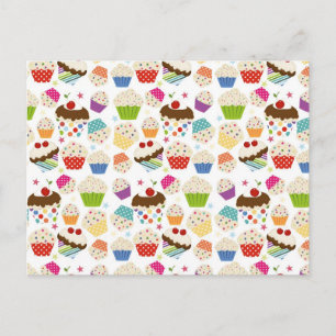 Retro Colourful Cupcake Pattern Postcard