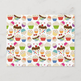 Retro Colourful Cupcake Pattern Postcard