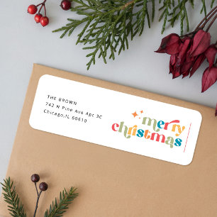 Retro Colourful Cute Typography Merry Christmas Return Address Label