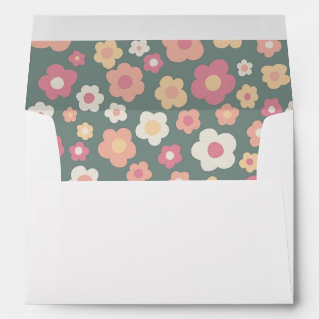 Retro Colourful Daisies Pastel Cheerful Wedding Envelope (Back (Bottom))