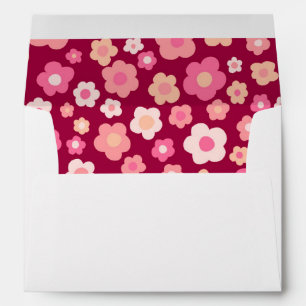 Retro Colourful Daisies Pink Cheerful Bold Wedding Envelope