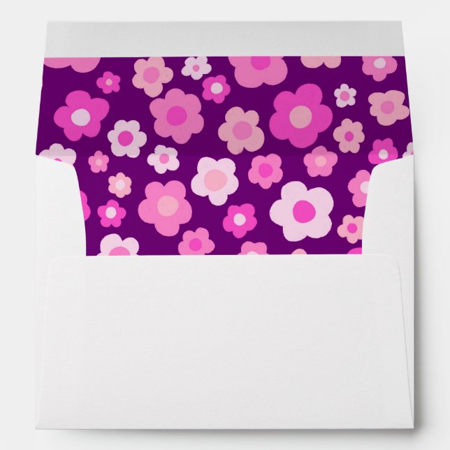 Retro Colourful Daisies Purple Cheerful Wedding Envelope (Back (Bottom))
