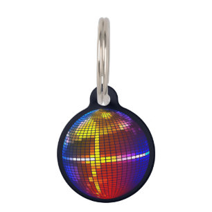 Retro Colourful Disco Ball Pet ID Tag