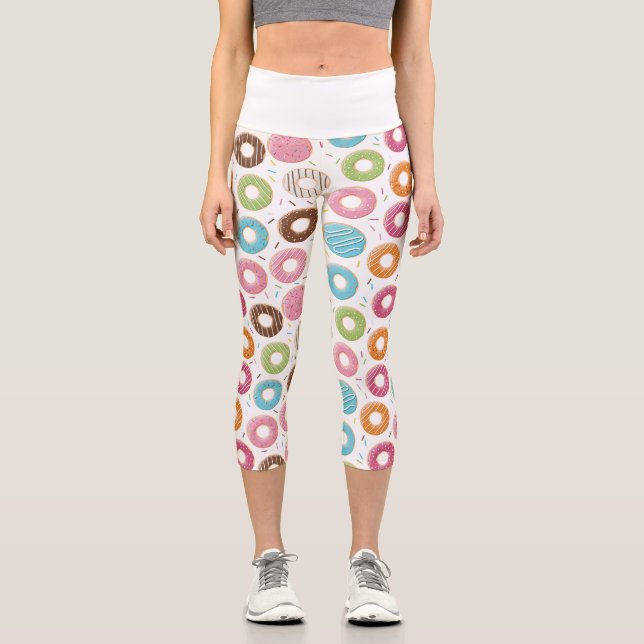 Retro Colourful Doughnuts Pattern Minimalist Fun P Capri Leggings (Front)