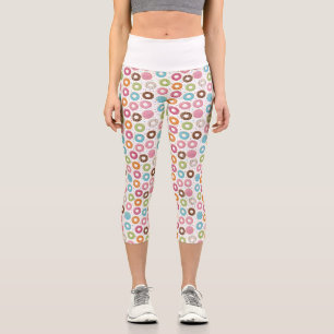 Retro Colourful Doughnuts Pattern Minimalist Fun P Capri Leggings