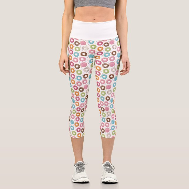 Retro Colourful Doughnuts Pattern Minimalist Fun P Capri Leggings (Front)
