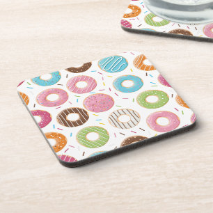 Retro Colourful Doughnuts Pattern Minimalist Fun P Coaster