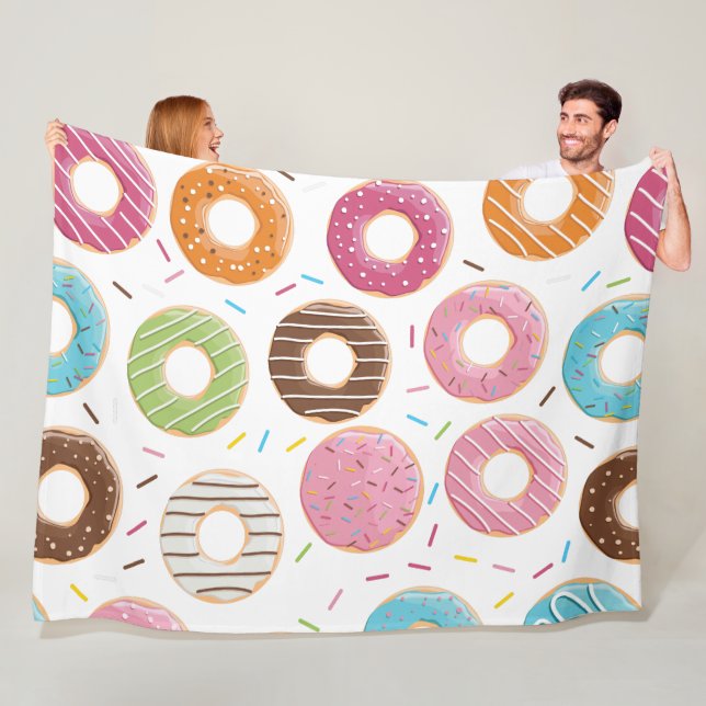 Retro Colourful Doughnuts Pattern Minimalist Fun P Fleece Blanket (In Situ)