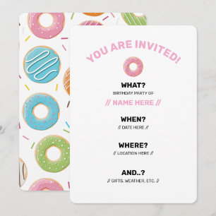 Retro Colourful Doughnuts Pattern Minimalist Fun P Invitation