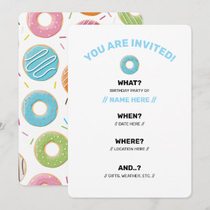 Retro Colourful Doughnuts Pattern Minimalist Fun P Invitation