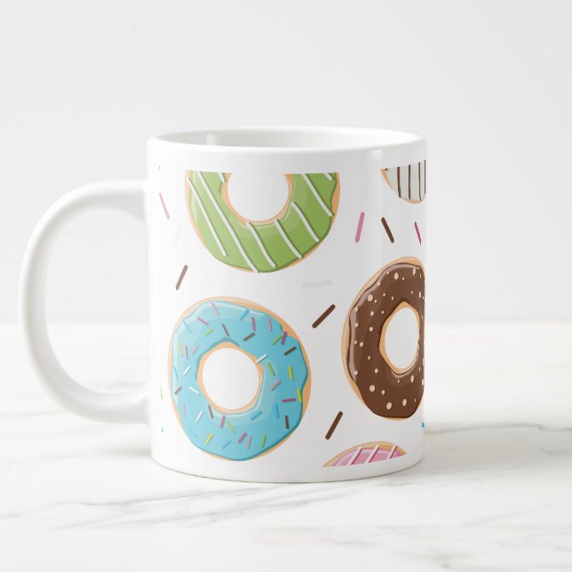 Retro Colourful Doughnuts Pattern Minimalist Fun P Large Coffee Mug (Left)