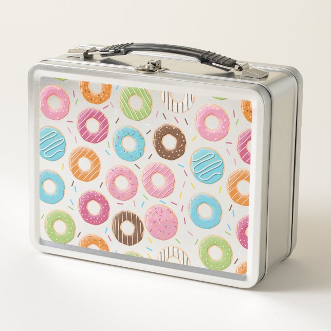 Retro Colourful Doughnuts Pattern Minimalist Fun P Metal Lunch Box (Front)