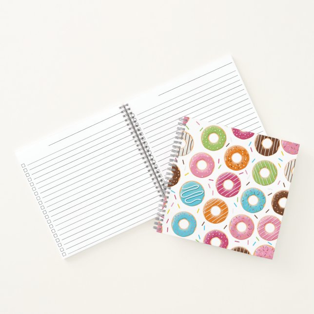 Retro Colourful Doughnuts Pattern Minimalist Fun P Notebook (Inside)