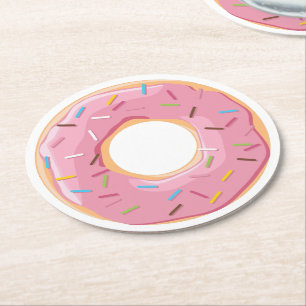 Retro Colourful Doughnuts Pattern Minimalist Fun P Round Paper Coaster