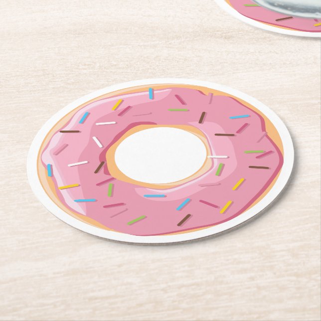 Retro Colourful Doughnuts Pattern Minimalist Fun P Round Paper Coaster (Angled)