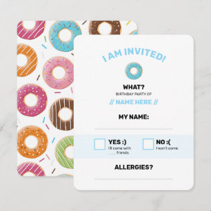 Retro Colourful Doughnuts Pattern Minimalist Fun P RSVP Card