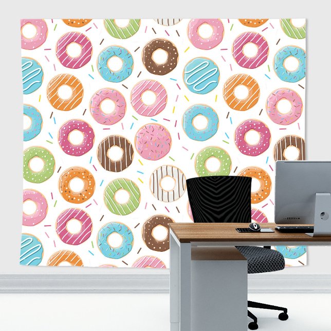 Retro Colourful Doughnuts Pattern Minimalist Fun P Tapestry (Donut pattern zoom and home decor backdrop tapestry)
