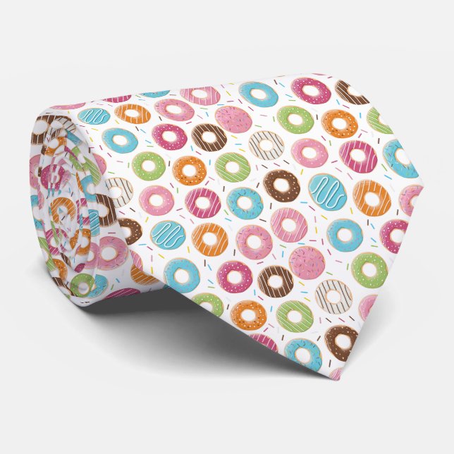 Retro Colourful Doughnuts Pattern Minimalist Fun P Tie (Rolled)