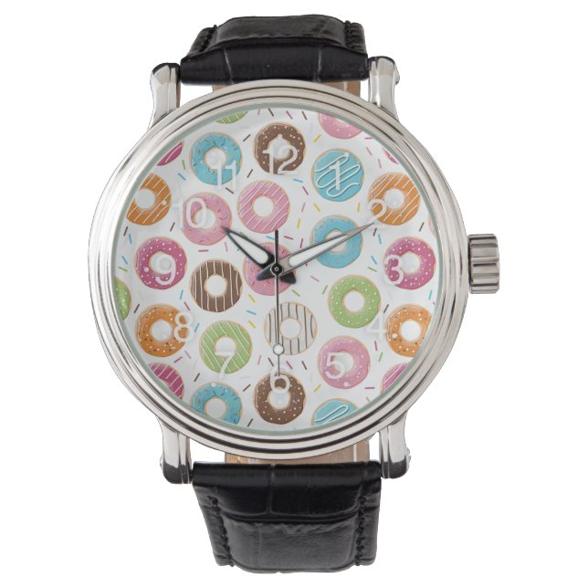 Retro Colourful Doughnuts Pattern Minimalist Fun P Watch (Front)