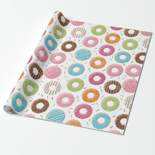 Retro Colourful Doughnuts Pattern Minimalist Fun P Wrapping Paper