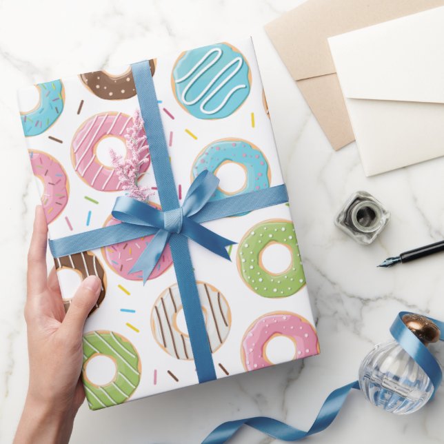 Retro Colourful Doughnuts Pattern Minimalist Fun P Wrapping Paper (Gifting)