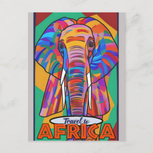 Retro Colourful Elephant Travel Africa Postcard