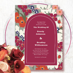 Retro Colourful Floral Boho Chic 70's Wedding Invitation