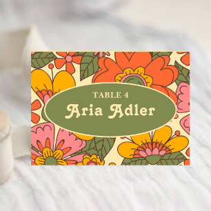 Retro Colourful Floral Pattern Boho 70s Wedding Table Number