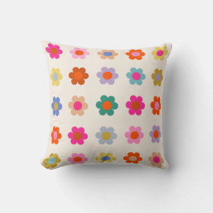 Retro Colourful Floral Preppy Abstract Flowers Cushion