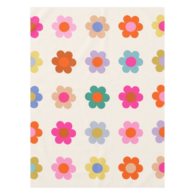 Retro Colourful Floral Preppy Abstract Flowers Tablecloth (Front)