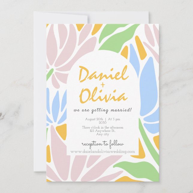 Retro Colourful Floral Wedding Invitation (Front)