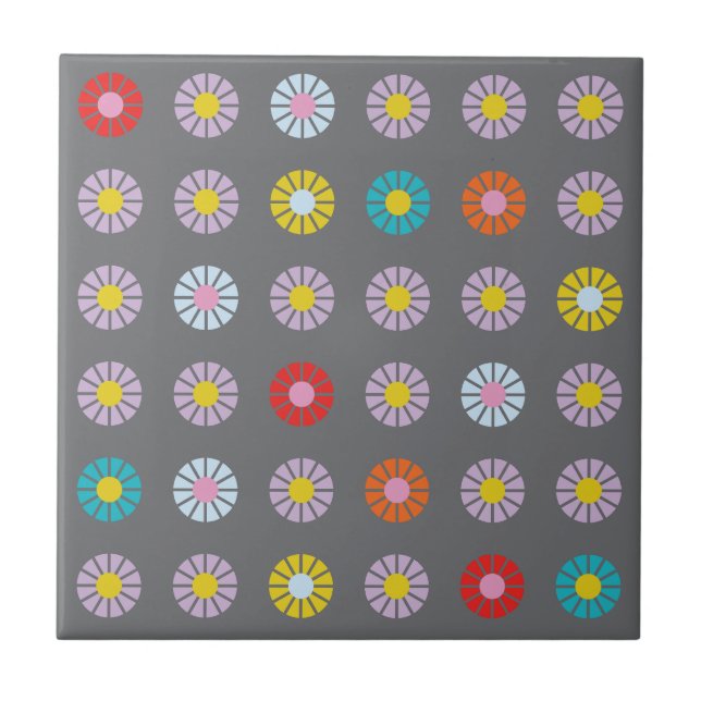 Retro Colourful Flower Ceramic Tile (Front)