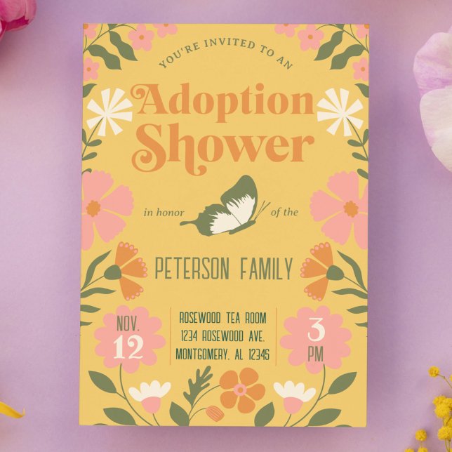 Retro Colourful Flower Garden Adoption Shower Invitation (Creator Uploaded)