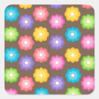 Retro Colourful Flower Pattern Square Sticker