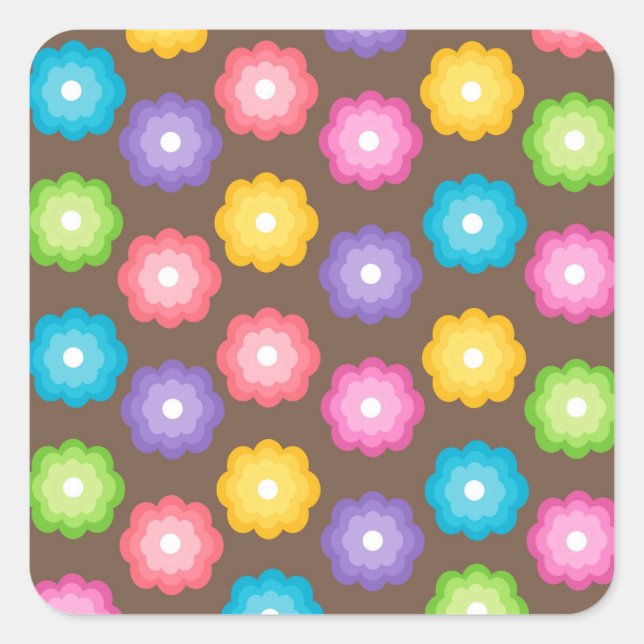 Retro Colourful Flower Pattern Square Sticker (Front)