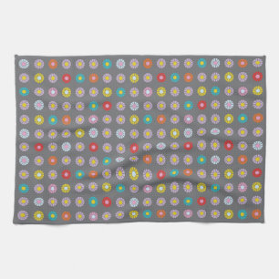 Retro Colourful Flower Tea Towel